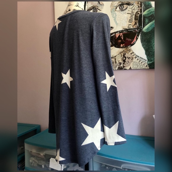 Soft Blue/White Star Print Tunic Long Sleeve Top - Picture 6 of 7